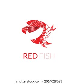 Red arowana fish in flat minimalist character modern line for seafood fresh food chinese restaurant logo design vector