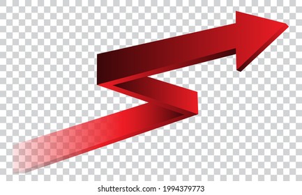Red arrow 3D direction on transparent background vector illustration.
