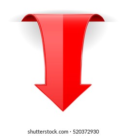 Red arrow. 3d DOWN icon. Vector illustration isolated on white background