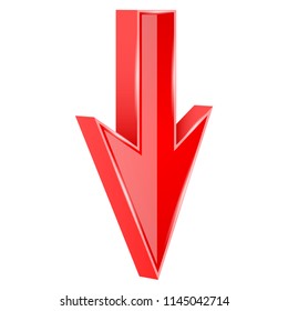 Red arrow. 3d DOWN sign. Vector illustration isolated on white background