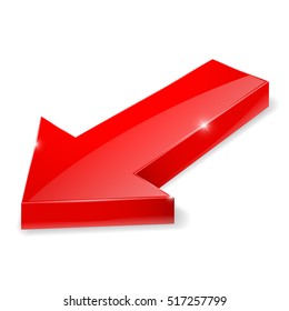 Red arrow. 3d glossy glass icon. Vector illustration isolated on white background