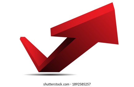 Red arrow 3D reflect direction on white background vector illustration.