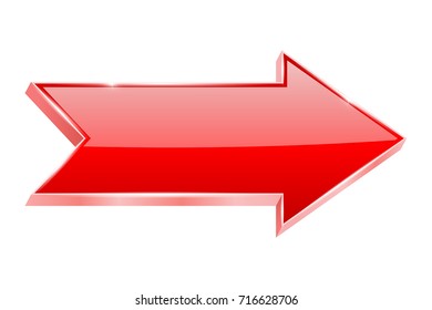 Red arrow. 3d shiny icon. Vector illustration isolated on white background