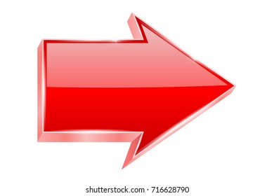 Red arrow. 3d shiny icon. Vector illustration isolated on white background