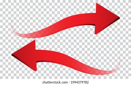 Red Arrow 3D Wave Direction On Transparent Background Sign Symbol Vector Illustration.