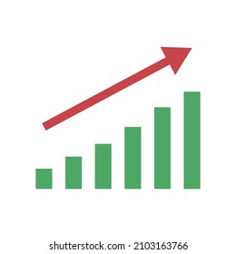 Red arrow and bar graph icon. Vector.