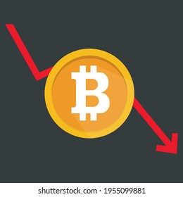Red Arrow with Bitcoin symbol in circle. Money illustration