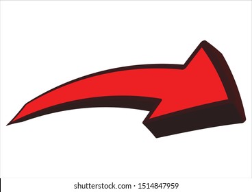 A red arrow with black border, pointing to the right, isolated on white background, extruded and deformed - vector
