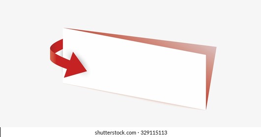 red arrow and blank paper with shadow on gray background