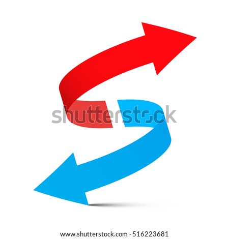 Red Arrow Up - Blue Arrow Down. Double Arrows Set Isolated on White Background.