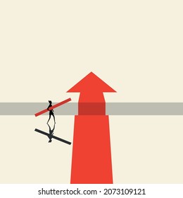 Red arrow. businesswoman vector concept. Achieving success through overcoming obstacles. Career, leadership symbol. Vector.