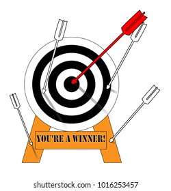 Red arrow in the center of the target. You're a winner: inscription.