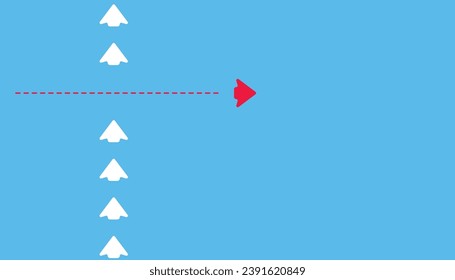 The red arrow is changing its path. It is moving towards change. business creativity new idea discovery innovation technology. new year idea concept.