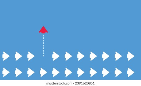 The red arrow is changing its path. It is moving towards change. business creativity new idea discovery innovation technology. new year idea concept.