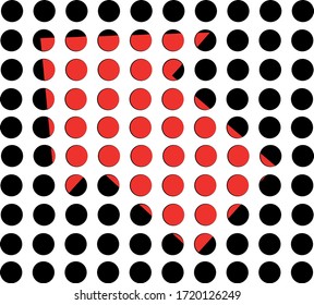 flecha roja cubierta con un icono de círculos perforados negros para sitios