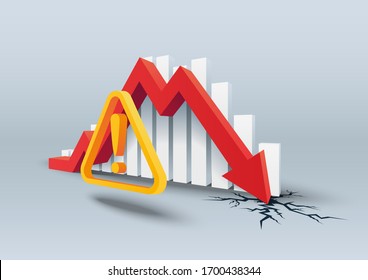 Red arrow crashes through the ground, Falling bars, Vector illustration.