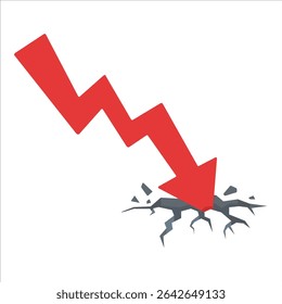Red Arrow Crashing Through Ground Symbolizing Economic Decline or Financial Crisis in Vector Illustration