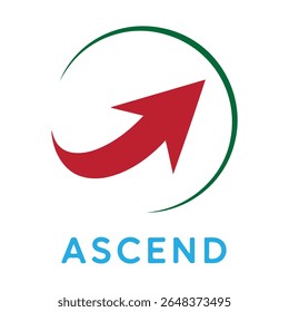 Uma seta vermelha se curva para cima dentro de um círculo verde com a palavra ASCEND abaixo.