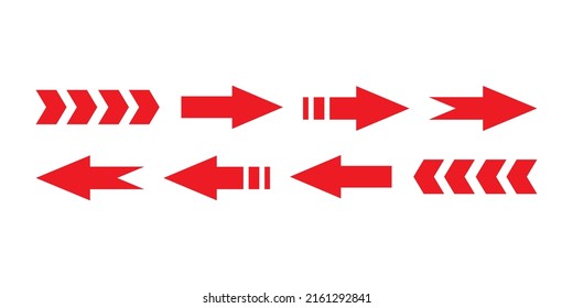 diseño de vectores de dirección y flecha roja. icono de dirección, icono de flecha. icono izquierdo y derecho