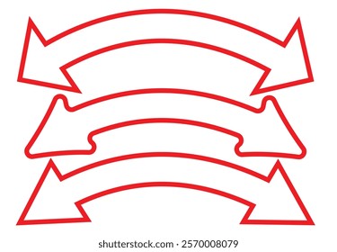 Red arrow double pointing. Long, straight-line arrow icon. Graphic illustration for direction symbols, up and down signs. Vector horizontal arrow variation isolated on white background. Eps 10