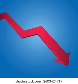 Red arrow down. Business arrow, goals concept, financial growth vector, down arrow moving.