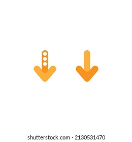 red arrow down. flat icon isolated on white. point down button. south sign. Upload icons set. Upgrade. download, share