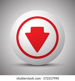 Red Arrow Down icon on white sphere