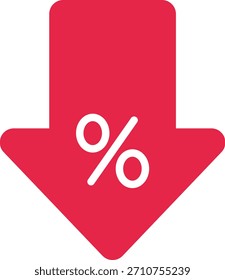 Flecha roja hacia abajo con signo de porcentaje