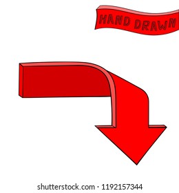 Red arrow. Down sign. Hand drawn sketch. Vector illustration isolated on white background