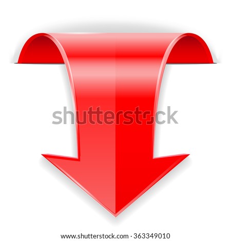 Red arrow.  Down sign. Vector illustration isolated on white background.