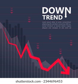 Red arrow downtrend graph and bar chart in digital and tech theme, illustrating market decline and data analysis with modern visual elements.