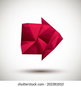 Red arrow geometric icon made in 3d modern style, best for use as symbol or design element for web or print layouts.