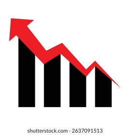 Red arrow goes up sign. Graph decrease. Business growth chart. Vector illustrator