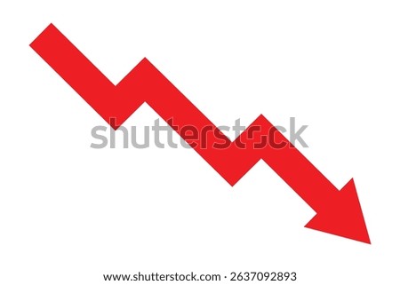Red arrow goes up sign. Graph decrease. Red arrow going down stock icon. chart going decrease symbol. Financial losses chart. Vector illustrator