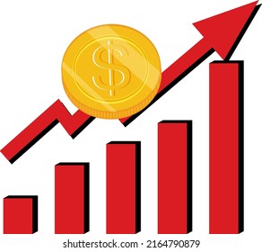 Red Arrow Going Up With Bar Chart Illustration