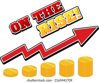 Red arrow going up with coin stacks illustration