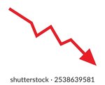 Red arrow going down stock icon on white background. Bankruptcy, financial market crash icon for your web site design, logo, app, UI. graph chart down trend symbol.chart going down sign.