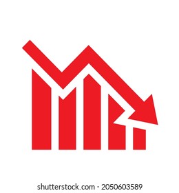 Red arrow going down stock icon on white background. Bankruptcy, financial market crash icon for your web site design, logo, app, UI. graph chart downtrend symbol.chart going down sign.