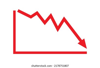 Red arrow going down stock icon on white background. flat style. Bankruptcy, financial market crash icon for your web site design, logo, app, UI. graph chart downtrend symbol. chart going down sign.	