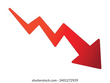 Red arrow going down stock icon on white background. Bankruptcy, financial market crash icon for your web site design, logo, app, UI. graph chart down trend symbol.chart going down sign.