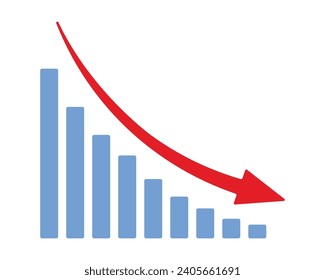 Flecha roja que baja el icono del stock en fondo blanco. Disminución, bancarrota, icono de caída del mercado financiero para el diseño de tu sitio web, logotipo, aplicación, interfaz de usuario. gráfico gráfico gráfico gráfico abajo tendencia símbolo.gráfico abajo signo.