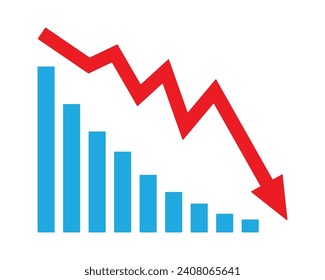 Flecha roja que baja el icono del stock en fondo blanco. Disminución, bancarrota, icono de caída del mercado financiero para el diseño de tu sitio web, logotipo, aplicación, interfaz de usuario. gráfico gráfico gráfico gráfico abajo tendencia símbolo.gráfico abajo signo.