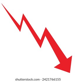 Red  arrow going down stock icon on white background. Bankruptcy, financial market crash icon for your web site design, logo, app, UI. graph chart downtrend symbol. chart going down sign. PNG