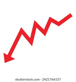 Red  arrow going down stock icon on white background. Bankruptcy, financial market crash icon for your web site design, logo, app, UI. graph chart downtrend symbol. chart going down sign. PNG