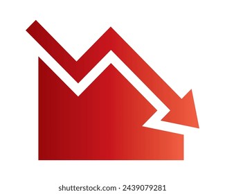 Red arrow going down stock icon on white background. Bankruptcy, financial market crash icon for your web site design, logo, app, UI. graph chart down trend symbol.chart going down sign.