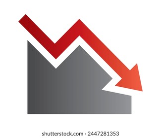 Red arrow going down stock icon on white background. Decrease, Bankruptcy, financial market crash icon for your web site design, logo, app, UI. graph chart downtrend symbol.chart going down sign.