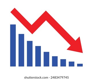 Roter Pfeil nach unten Stock-Symbol auf weißem Hintergrund. Abnahme, Bankrott, Finanzmarkt Crash-Symbol für Ihre Website Design, Logo, App, UI. Diagramm downtrend Symbol.Chart Going Down-Zeichen.