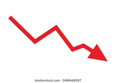 Red arrow going down stock icon on white background. Bankruptcy, financial market crash icon for your web site design, logo, app, UI. graph chart down trend symbol.chart going down sign.