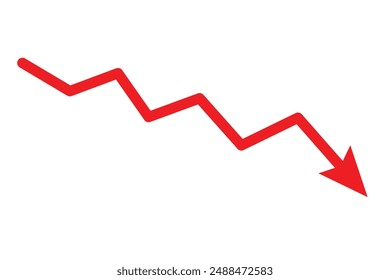 Red arrow going down stock icon on white background. Decrease, Bankruptcy, financial market crash icon for your web site design, logo, app, UI. graph chart downtrend symbol.chart going down sign.