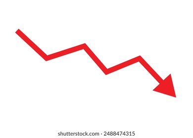 Flecha roja bajando icono de stock sobre fondo blanco. Bancarrota, colapso del mercado financiero para el diseño de su Sitio web, logotipo, App, UI. gráfico abajo. gráfico abajo signo.